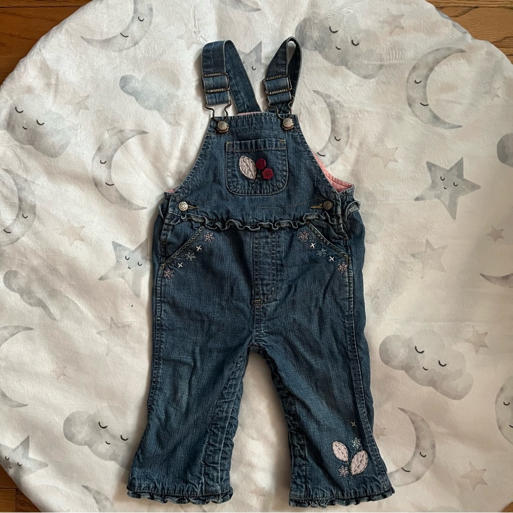 Baby GAP Vintage Y2K Denim Overalls with Heart Embroidery 12 - 18 months